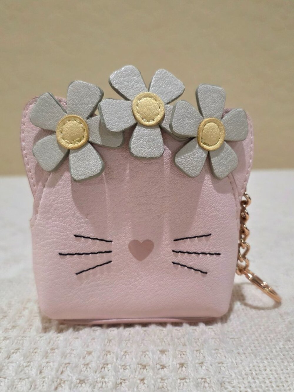 Lauren Conrad Kitty Cat Flower Floral Pink Coin Pouch Purse Rose Gold Keychain
